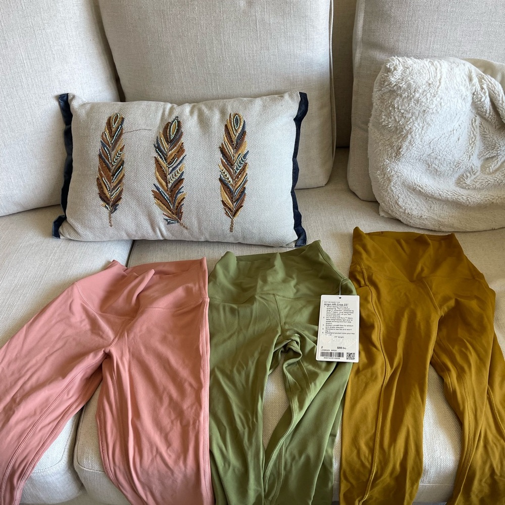 Lululemon Align HR Leggings, size 2, length 23 inches, in Pink, Green, & Mustard